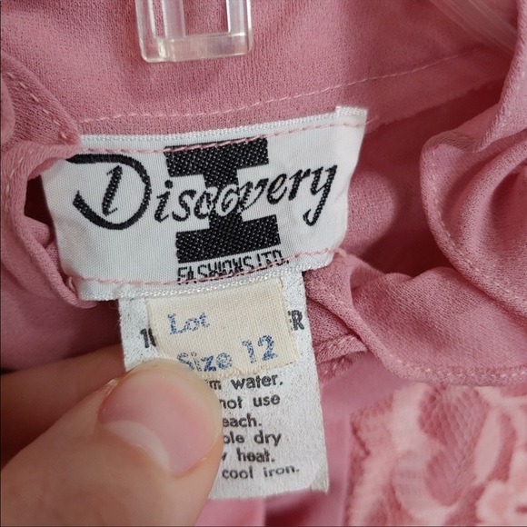 Vintage Dusty Rose Chiffon Lace Ruffle Dress - Picture 7 of 8